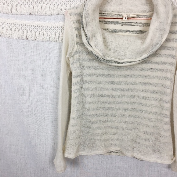 Anthro Moth | Cream Striped Cowl Neck Sweater | S - Picture 3 of 8